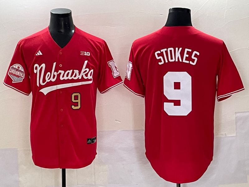 Men Nebraska Cornhuskers #9 Stokes Red 2025 Joint Name NCAA Jersey style 4